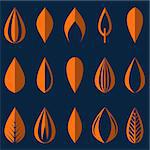 Different origami orange simple leaves on dark background
