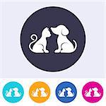 Vector dog and cat on round colorful buttons