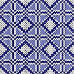 Seamless geometrical knitting vector pattern in blue and white colors as a knitted fabric texture