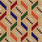 Seamless knitting geometrical vector pattern with elements in various colors over beige background as a knitted fabric texture