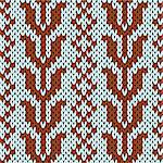 Knitting ornamental seamless vector pattern in muted blue and brown colors as a knitted fabric texture