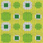 Seamless knitting geometrical vector pattern with symmetrical square cells in green yellow and white colors as a knitted fabric texture