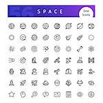 Set of 56 space line icons suitable for web, infographics and apps. All planets with their names. Isolated on white background. Clipping paths included.