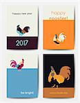 Set of new year 2017 postcards with colorful roosters