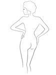 Abstract graceful female figure, view from the back, hand drawing vector outline