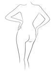 Abstract attractive graceful sender female body, view from the back, hand drawing vector artwork