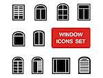 window isolated icons set for interior production with red signboard