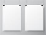 Two blank white paper lists hanging on pins. Poster mock-up template