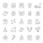 Collection of 25 Christmas and New Year thin line icons