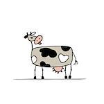Funny cow character, sketch for your design. Vector illustration