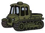 Hand drawing of a funny vintage khaki tracked artillery tractor