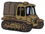 Hand drawing of a funny classic sand tracked artillery tractor