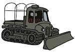 Hand drawing of a funny vintage artillery tractor with a ploughshare