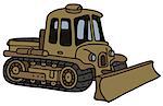 Hand drawing of a funny classic military tracked vehicle with the ploughshare