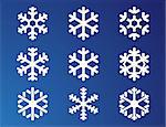 snowflake isolated white silhouette set on winter blue background