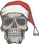 Vector Christmas skull illustration. Hand drawn skull. Spooky and scary haloween skull