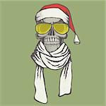 Vector Christmas skull illustration. Hand drawn skull. Spooky and scary haloween skull