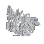 Vector abstract building monochrome geometric structure, architecture style in shape of labyrinth. city scene with different buildings made in vector. Flyer or banner element with modern graphic.