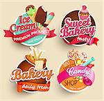 Food Label or Sticker - bakery, ice cream, candy, sweet bakery - Design Template. Vector illustration.