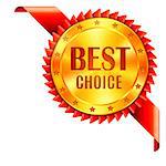 Best choice award medal with red ribbon. Corner decoration element