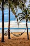 Hammocks hanging on beach, Thailand
