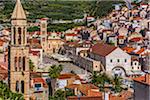 Main Square of Old Town of Hvar with St Stephen's Cathedral (center), St Mark's Church (far left) and Hvar Theater and Arsenal (right) on Hvar Island, Croatia