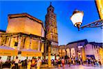 People sightseeing at Diocletian's Palace with the Bell Tower and the Cathderal of St Domnius in the Old Town of Split in Split-Dalmatia County, Croatia