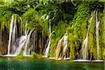 Waterfalls and lush vegetation at the Plitvice Lakes National Park, Croatia