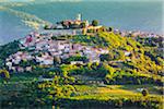 The medieval, hilltop town of Motovun in Istria at sunrise, Croatia