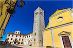 The Main Square and the Church of St Stephen in the medieval town of Motovun in Istria, Croatia