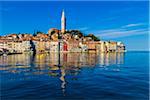 Waterfront and skyline of the fishing port city of Rovinj in the north Adriatic Sea in Istria, Croatia