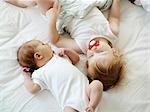 Siblings on a bed, Sweden.