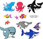 vector illustration of collection sea life cartoon