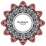Vector design with circular ornament in eastern style. Ornate oriental element and round place for text. Black, red, white color. Template for invitations, greeting cards, flyer pages, brochures.