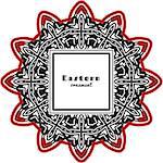 Vector design with circular ornament in eastern style. Ornate oriental element and square place for text. Black, red, white color. Template for invitations, greeting cards, flyer pages, brochures.