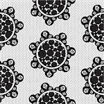 Flower lace seamless pattern net. Black cell textile openwork knit. Texture hosiery monochrome knit.