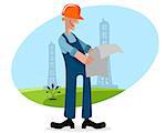 Vector illustration of a oilman with plan