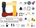 Set of 24 Business Icons. Flat color design. Vector illustration.