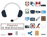 Set of 24 Computer Icons. Flat color design. Vector illustration.