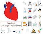 Set of 24 Medical icons. Flat color design. Vector illustration.