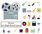 Set of 24 Music Icons. Flat color design. Vector illustration.