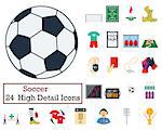 Set of 24 Football Icons.  Flat color design. Vector illustration.