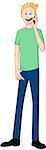 Vector illustration of a blond guy standing and talking on the phone.