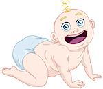 Vector illustration of a cute baby boy crawling and smiling.