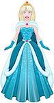 Vector illustration of a snow princess queen in blue dress and cloak.