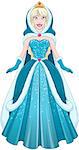Vector illustration of a snow princess queen in blue dress cloak and hood.