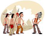 Vector illustration of a four indians in prairie