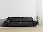 black sofa in modern interior, 3d rendering