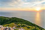 Panorama of Skyline Trail look-off at sunset (French Mountain, Cape Breton, Nova Scotia, Canada)