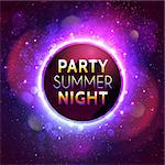 Flyer template for summer night party. Premium abstract background with bokeh defocused lights. Vector illustration
